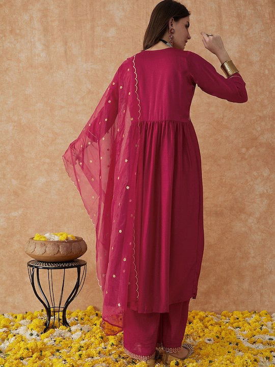 Manasvi Embroidery Vichira Silk Alia Cut Kurti With Bottom Dupatta
